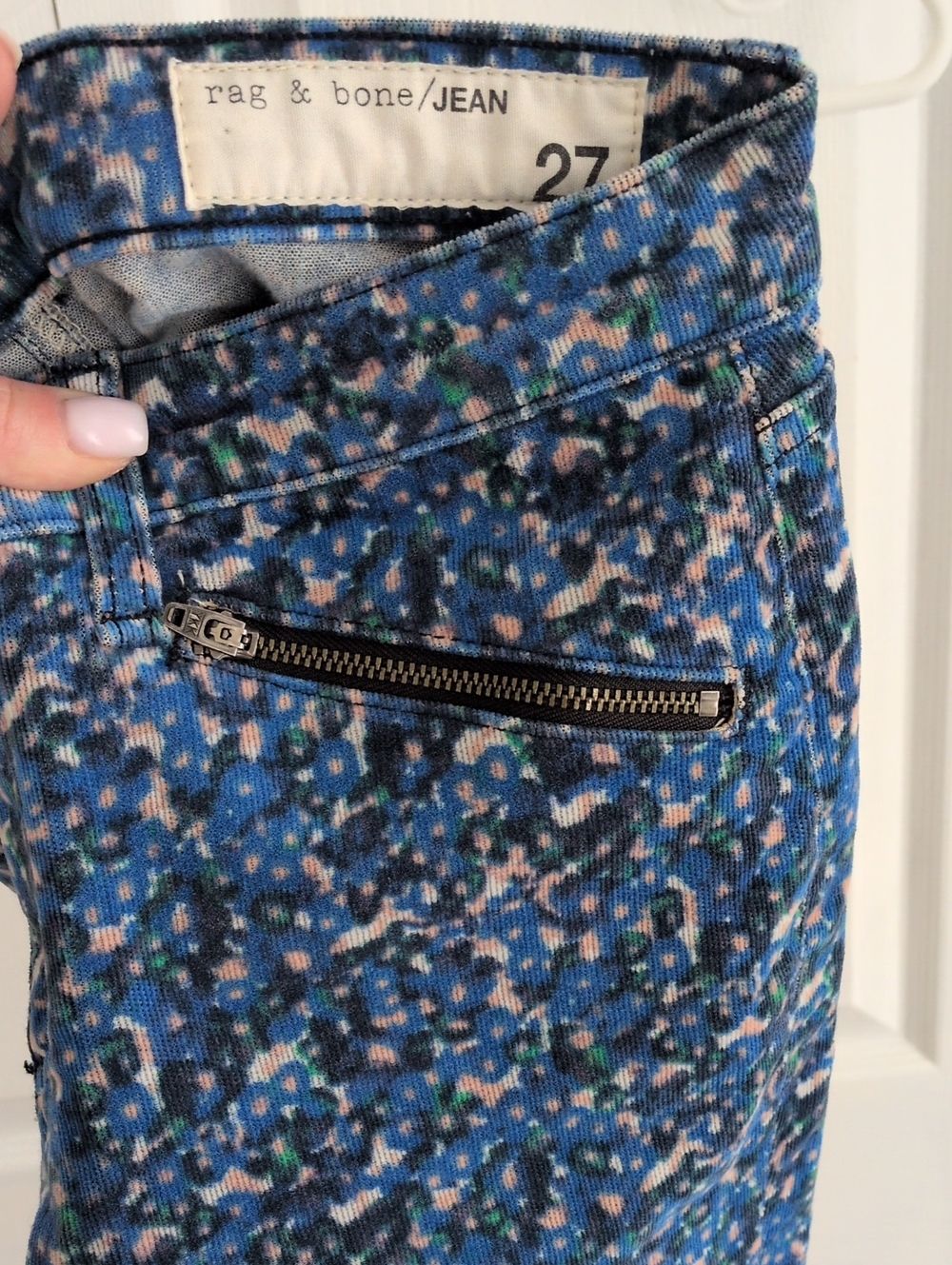 rag & bone Corderoy Textured Skinny Jeans - Blue Multi Print/Pattern